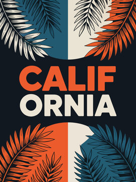 California summer graphic t-shirt design, tropical print, vector illustration
