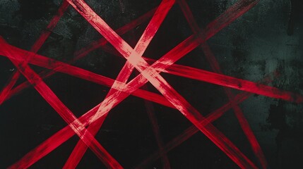 Poster - Red neon lines crisscross across black surface in abstract aerial form made with Generative AI technology