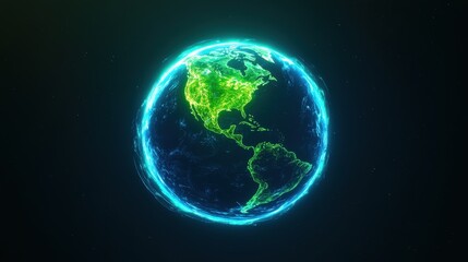 Poster - Earth icon with glowing green continents and electric blue oceans
