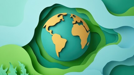 Poster - A paper-cut Earth icon with layered elements creating a 3D effect