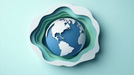 Poster - A paper-cut Earth icon with layered elements creating a 3D effect