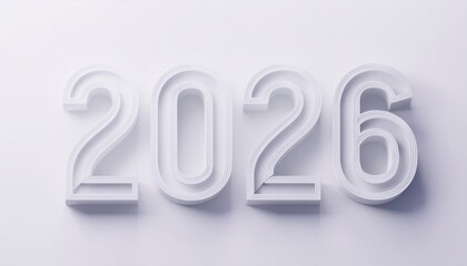 Poster - 2026 modern white layered typography for new year visuals, ideal for web design, print ads, branding campaigns, posters, and graphic design projects


