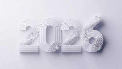 Poster - 2026 modern white layered typography for new year visuals, ideal for web design, print ads, branding campaigns, posters, and graphic design projects


