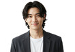 © SimpleDesignStudio - A studio portrait of a smiling young adult Asian man with dark wavy hair wearing a dark blazer over a white t-shirt looking directly at the camera.