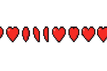 Poster - Red pixelated heart vector icon design displaying different heart states in a seamless pattern