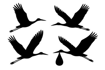 Poster - Vector icon featuring flying storks with a drop of water, symbolizing nature and motherhood, perfect for design projects