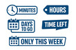 © icon_art - Vector icons illustrating countdown elements for time-sensitive events with minutes, hours, days, and weekly reminders