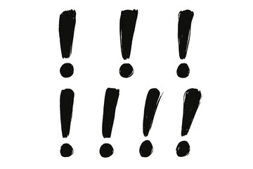 Poster - Bold black vector icons of exclamation marks and dots suitable for highlighting important information in designs and presentations