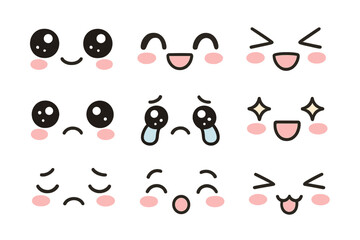 Poster - Vector icon set of cute facial expressions showcasing various emotions through simple and playful designs for creative projects