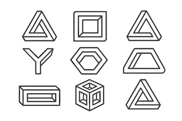 Poster - Geometric vector icons featuring various 3D shapes in a minimalist style for digital design projects