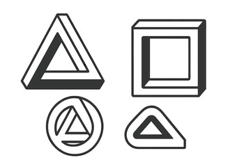 Poster - Creative vector icons showcasing geometric shapes including triangles and squares in various designs and perspectives