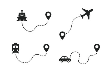 Poster - Transportation vector icons depicting various travel modes and routing with location markers for seamless navigation