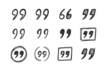 Poster - Hand-drawn vector icons of quotation marks in various styles showcasing different artistic representations for design