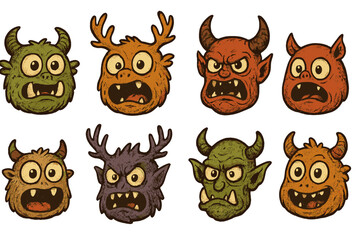 Poster - Collection of colorful cartoon monster faces with various expressions for digital design and illustration projects
