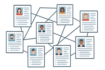 Poster - Vector icon illustrating interconnected profiles in a network diagram showing social or professional connections among individuals