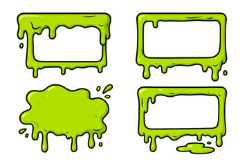 Poster - Vector icons featuring green goo dripping from various rectangular shapes for creative designs and artwork