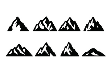Poster - Vector icon set of stylized mountain silhouettes in various shapes and designs for use in diverse applications
