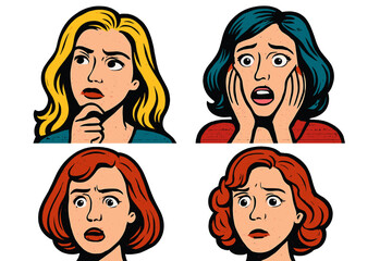 Poster - Vector icon set depicting various emotional expressions of women in different hairstyles and colors