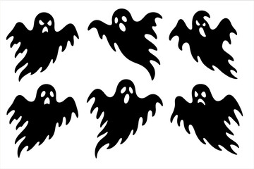 Poster - Vector icons of six various ghost shapes with expressive faces suitable for Halloween themes and design elements
