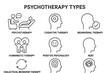 © icon_art - Vector icons representing various types of psychotherapy including cognitive, behavioral, and humanistic approaches