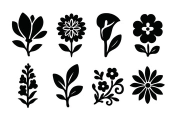 Poster - Vector icons of various flowers and plants showcasing diverse shapes and designs for floral decoration and graphics use