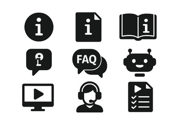 Poster - Various vector icons representing information, assistance, and communication tools for user support and guidance