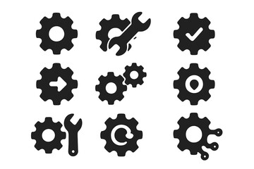 Poster - Vector icon set of gears, tools, and symbols representing mechanics and engineering activities