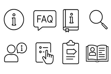 Aufkleber - Various vector icons representing information, help resources, and user interaction in a clean, minimalist style suitable for digital environments