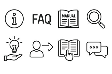 Poster - Vector icons representing information, guidance, and frequently asked questions for user support applications