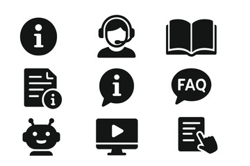 Poster - Vector icons representing information services and support tools for user assistance, contact, and resources