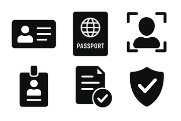Poster - Vector icon set representing identification documents, personal data, and security verification symbols for various purposes