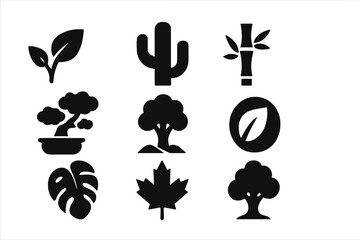 Poster - Collection of vector icons featuring various plants and trees in a minimalist design for nature-related projects