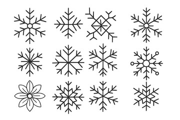 Poster - Unique vector icons of various snowflakes and a flower design for winter-themed projects