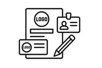 Poster - Vector icon representing business documentation with a logo, identity card, and a pencil for note-taking or writing tasks