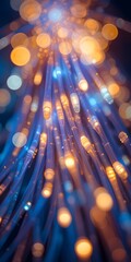 Fototapete - Fiber Optic Light Display, Glowing Tips Show Connectivity. Data Transfer. A Network Connection Is Shown. Technology And Information Are Displayed With Vibrant Light.