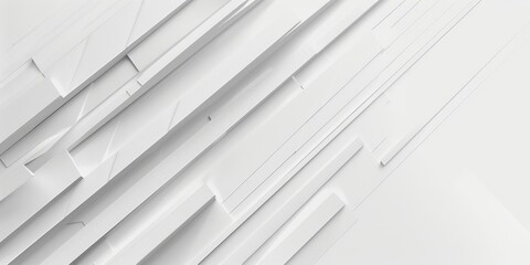 Poster - Minimalist white diagonal lines on a light grey background. Abstract geometric design. Background image of 3D rendering artwork of geometric shape or square popping from white wall. Minimal. AIG51.