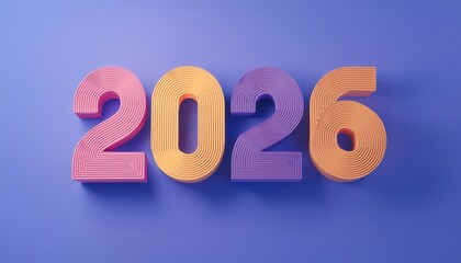 Poster - 2026 colorful layered numbers on blue background for web design, print media, branding, and marketing visuals 3d typography graphic resource

