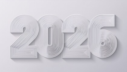 Poster - minimalist 2026 white layered 3d numbers graphic for web design, branding, print media, new year celebrations, creative projects, modern art

