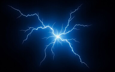 Poster - A vibrant blue electrical discharge radiates outwards, creating a striking visual effect against a dark background.  The bright light emanates from a central point, branching into intricate, jagged li
