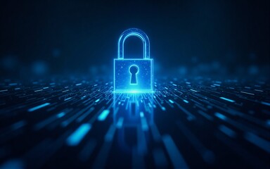Poster - A glowing digital padlock hovers above a field of binary code, symbolizing cybersecurity and data protection in the digital realm.