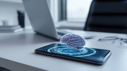 Poster - A modern smartphone displaying a brain graphic symbolizing ai-backed clarity and elegant insight delivery tools