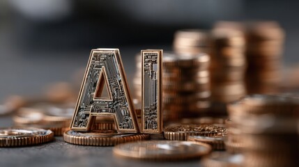 Poster - golden letter resting on a pile of coins symbolizing ai treasury and the concept of artificial capit