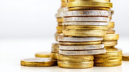 Poster - Stack of coins illustrating the concept of aligned assets with a focus on clarity and realistic capital management strategies