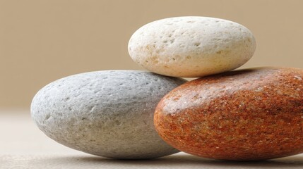 Poster - Three smooth rocks stacked neatly on top of each other representing stability and balance in nature's design