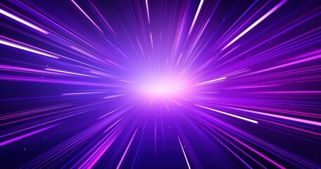 Poster - A vibrant burst of purple and pink light rays radiates from a glowing center, creating a dynamic, energetic, and cosmic effect.