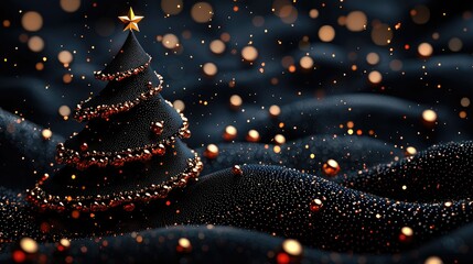Poster - A Christmas tree decorated with gold against a dark background