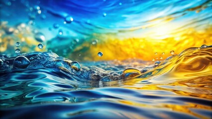 Wall Mural - Abstract Water Background with Blues and Yellows, organic, abstract,  organic, abstract, movement, gradient, yellows