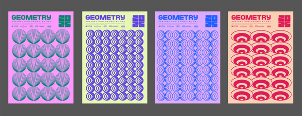 Poster - Set of Abstract Y2k Posters Vector Design. Cool Futuristic Placards. Streetwear Surreal Rave Graphic Elements. Brutalist Retro Vintage Pattern.
