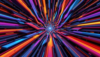 Poster - a visually striking 3d abstract design comprised of sleek lines and geometric shapes, pulsating with a vibrant color palette that seems to defy the laws of physics.