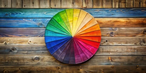 Wall Mural - Vibrant abstract color wheel on distressed wooden background , palette, artistic,  palette, artistic, colors, decorative